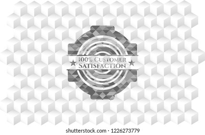 100% Customer Satisfaction realistic grey emblem with geometric cube white background