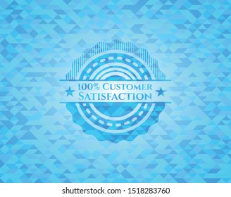 100% Customer Satisfaction realistic light blue emblem. Mosaic background
