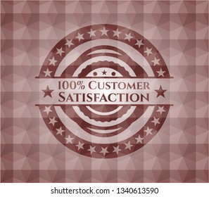 100% Customer Satisfaction red polygonal badge. Seamless.