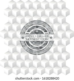 100% Customer Satisfaction retro style grey emblem with geometric cube white background