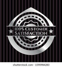 100% Customer Satisfaction silver shiny emblem]. Vector Illustration. Mosaic.