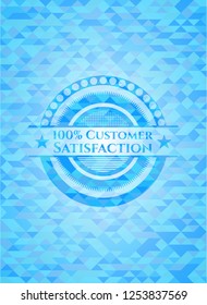 100% Customer Satisfaction sky blue emblem with triangle mosaic background