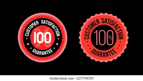 100% Customer Satisfy Guarantee Label Stamp Seal Vector Flat style Red Color. Satisfaction tag.