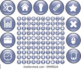 100 cute blue glossy buttons. vector