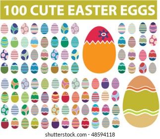 100 cute easter eggs. vector