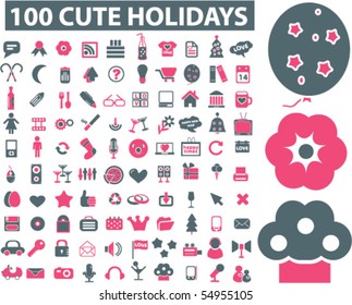 100 cute holidays signs. vector