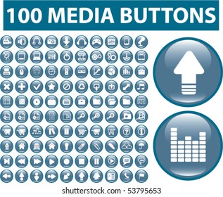 100 cute media buttons. vector