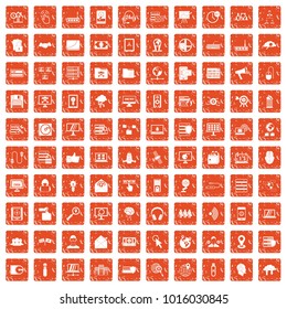100 cyber security icons set in grunge style orange color isolated on white background vector illustration
