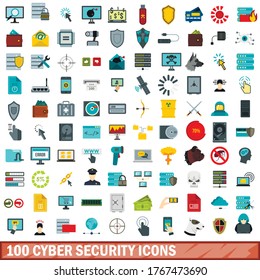 100 cyber security icons set in flat style for any design vector illustration
