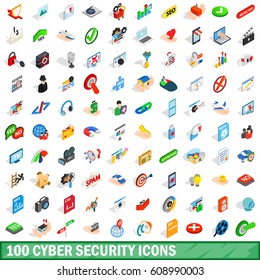 100 cyber security icons set in isometric 3d style for any design vector illustration