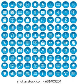 100 cyber security icons set in blue circle isolated on white vector illustration