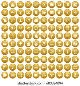 100 cyber security icons set gold