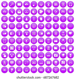 100 cyber security icons set in purple circle isolated on white vector illustration