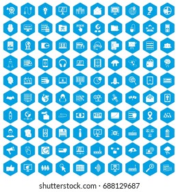 100 cyber security icons set in blue hexagon isolated vector illustration