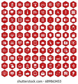 100 cyber security icons set in red hexagon isolated vector illustration