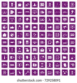 100 cyber security icons set in grunge style purple color isolated on white background vector illustration