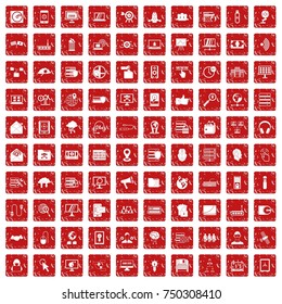 100 cyber security icons set in grunge style red color isolated on white background vector illustration
