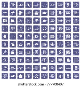 100 cyber security icons set in grunge style sapphire color isolated on white background vector illustration