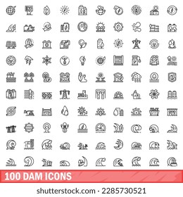 100 dam icons set. Outline illustration of 100 dam icons vector set isolated on white background