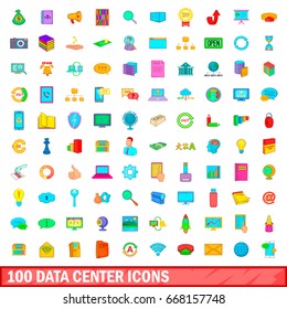 100 data center icons set in cartoon style for any design illustration