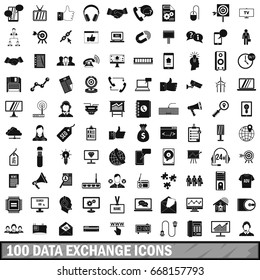 100 data exchange icons set in simple style for any design vector illustration