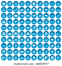 100 data exchange icons set blue
