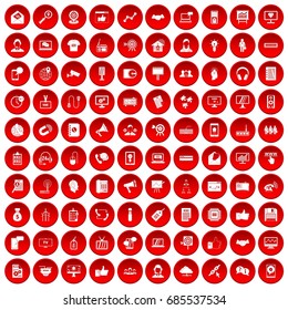100 data exchange icons set in red circle isolated on white vectr illustration