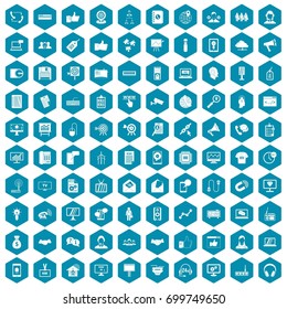 100 data exchange icons set in sapphirine hexagon isolated vector illustration