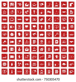 100 data exchange icons set in grunge style red color isolated on white background vector illustration