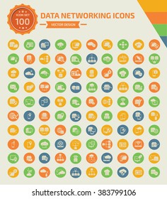 100 Data networking and database server icon set,clean vector