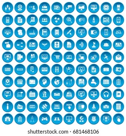 100 database icons set in blue circle isolated on white vector illustration