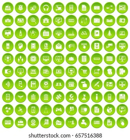 100 database icons set green circle isolated on white background vector illustration