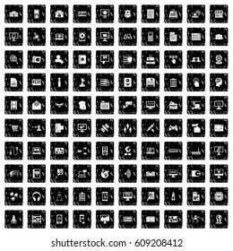 100 database icons set in grunge style isolated vector illustration