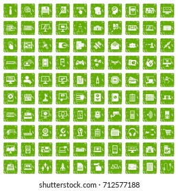 100 database icons set in grunge style green color isolated on white background vector illustration