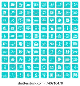 100 database icons set in grunge style blue color isolated on white background vector illustration