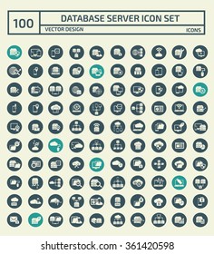 100 Database server icon set,clean vector