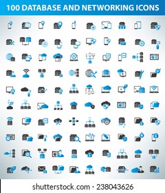 100 Database Server And Networking Icon Set,quality Icons,blue Version,clean Vector