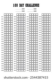 Calendario de desafío de 100 días y planificador de objetivos. Rastreador diario con palabra de motivación y objetivos. Plan tu día, haz que tus sueños sucedan. Rastreador de hábitos. Planificador simple minimalista.