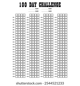 100 Day challenge calendar and goal Planner. Daily tracker with motivation word and goals. Plan your day make dream happen. Habit Tracker. Minimalist simple planner.