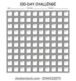 Calendario de desafío de 100 días y planificador de objetivos. Rastreador diario con palabra de motivación y objetivos. Plan tu día, haz que tus sueños sucedan. Rastreador de hábitos. Planificador simple minimalista.