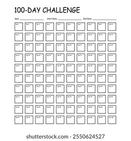 Calendario de desafío de 100 días y planificador de objetivos. Rastreador diario con palabra de motivación y objetivos. Plan tu día, haz que tus sueños sucedan. Rastreador de hábitos. Planificador simple minimalista.