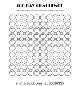 100 Day challenge calendar and goal Planner. Daily tracker with motivation word and goals. Plan your day make dream happen. Habit Tracker. Minimalist simple planner.