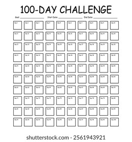 100 Day challenge calendar and goal Planner. Daily tracker with motivation word and goals. Plan your day make dream happen. Habit Tracker. Minimalist simple planner.