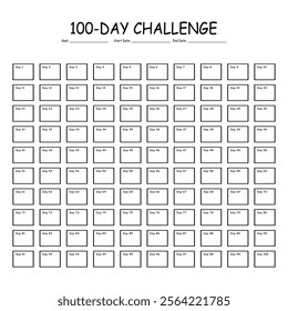 100 Day challenge calendar and goal Planner. Daily tracker with motivation word and goals. Plan your day make dream happen. Habit Tracker. Minimalist simple planner.