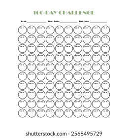 100 Day challenge calendar and goal Planner. Daily tracker with motivation word and goals. Plan your day make dream happen. Habit Tracker. Minimalist simple planner.