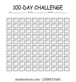 100 Day challenge calendar and goal Planner. Daily tracker with motivation word and goals. Plan your day make dream happen. Habit Tracker. Minimalist simple planner.