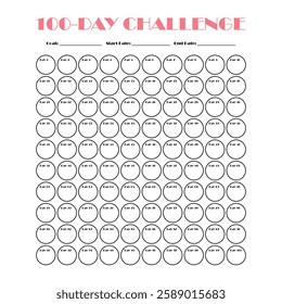 100 Day challenge calendar and goal Planner. Daily tracker with motivation word and goals. Plan your day make dream happen. Habit Tracker. Minimalist simple planner.