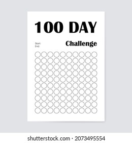 100 Day Challenge Print template for gym training diary log. Gym, workout training, fitness planner useful for a healthy lifestyle, fit, sport.