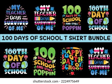 100 day of school colorful t-shirt design vector for print on demand