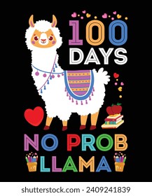 100 day school llama lover motivational design Useable for tshirt design, print, poster, card, pillow, Banner, Jacket etc. svg